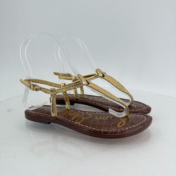 Sam Edelman Girls Gigi Thong Sandal Size 1 Gold Faux Leather Flat - Picture 2 of 12